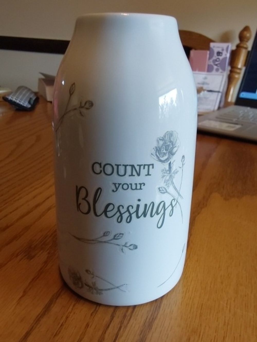 Count Your Blessings White Decorative Vase - Inspirational Home Accents